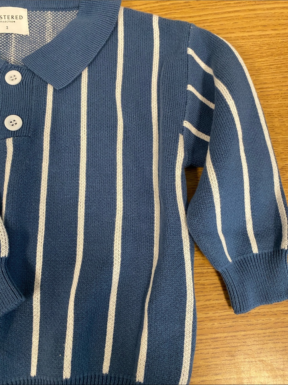 Oster Blue and White Vertical-Stripe Polo Sweater - Picture 4 of 7